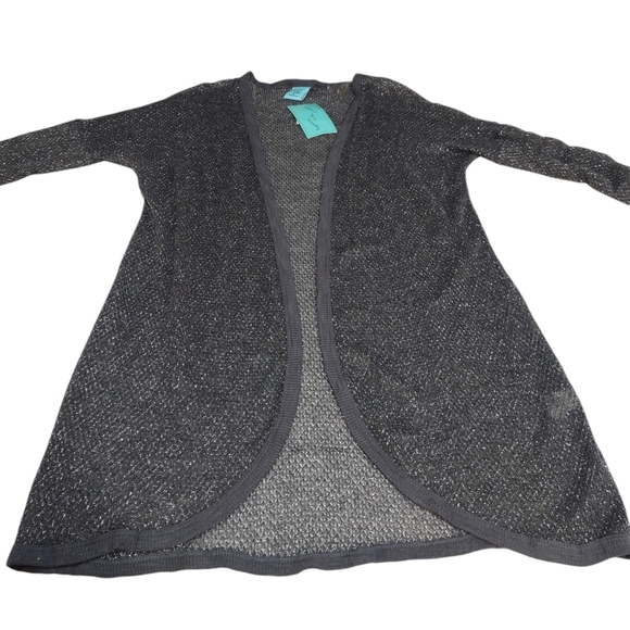 H.i.p. Cardigan Women's Gray Silver Metallic Open Front Sweater Sz L NWT - Picture 3 of 9